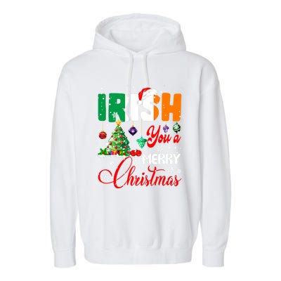 Irish You A Merry Christmas Santa Irish Flag Christmas Tree Funny Gift Garment-Dyed Fleece Hoodie