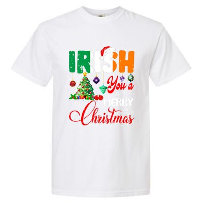 Irish You A Merry Christmas Santa Irish Flag Christmas Tree Funny Gift Garment-Dyed Heavyweight T-Shirt