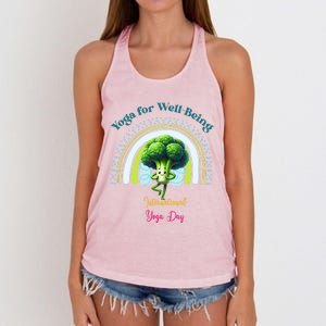 International Yoga And Eat Your Vegetables Day Huity Gift Women's Knotted Racerback Tank