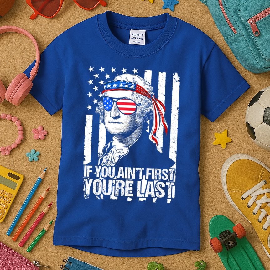 If You Ain't First You're Last George Washington Sunglasses Kids T-Shirt