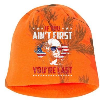 If You Aint First Youre Last Independence Day 4th Of July Kati - Camo Knit Beanie