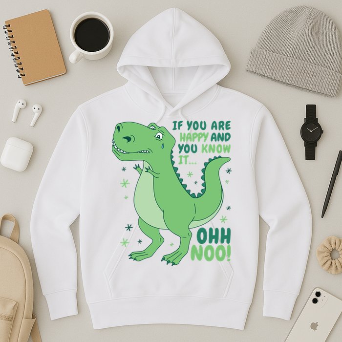 If You Are Happy And You Know It Oh No Funny Dinosaur Hoodie