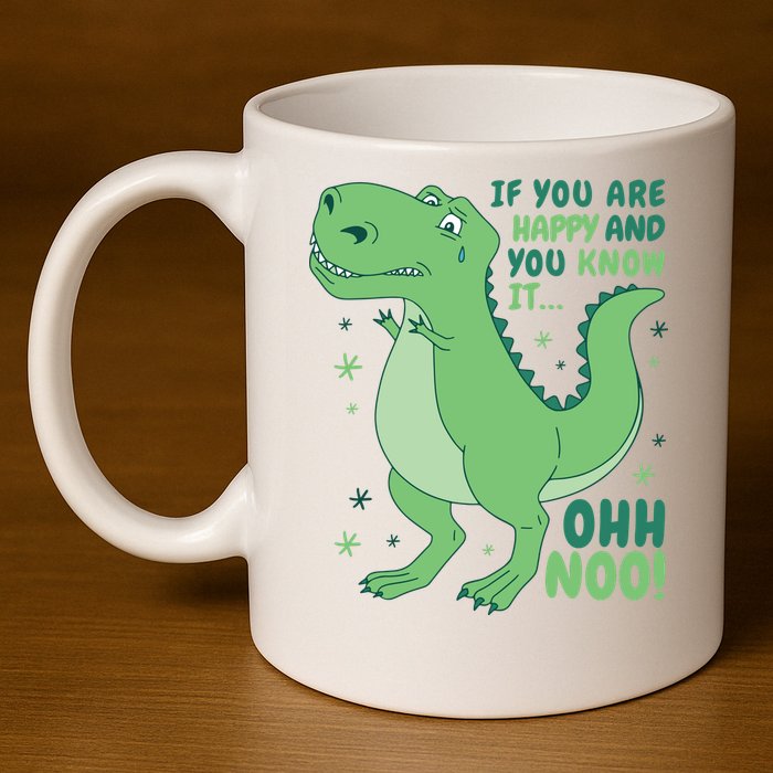 If You Are Happy And You Know It Oh No Funny Dinosaur 11oz C Handle Ceramic Mug