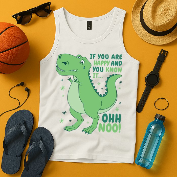 If You Are Happy And You Know It Oh No Funny Dinosaur Tank Top