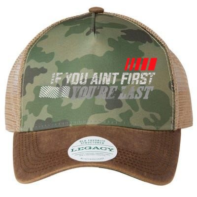 If You Ain't First You're Last Gift Moto Racing Funny Gift Legacy Tie Dye Trucker Hat