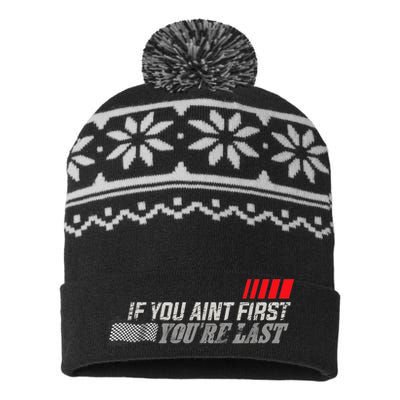 If You Ain't First You're Last Gift Moto Racing Funny Gift USA-Made Snowflake Beanie