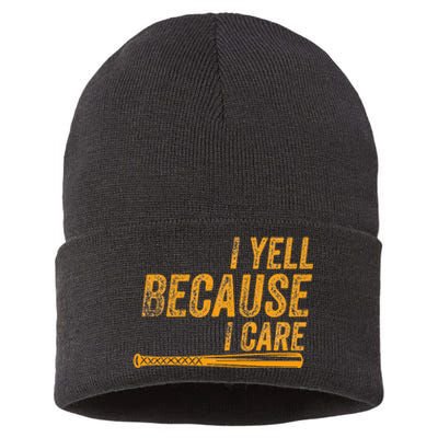 I Yell Because I Care Baseball Softball Dad Mom Sustainable Knit Beanie