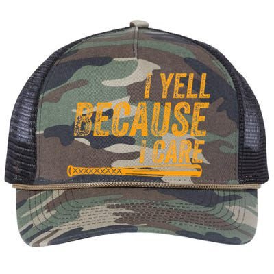 I Yell Because I Care Baseball Softball Dad Mom Retro Rope Trucker Hat Cap