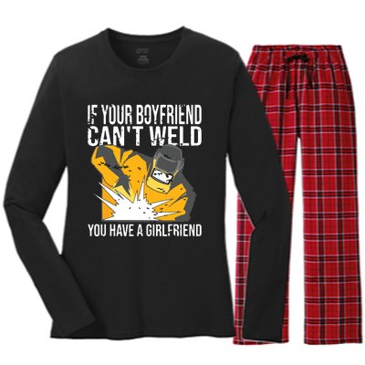 If Your Boyfriend Can't Weld Funny Welder Women's Long Sleeve Flannel Pajama Set 