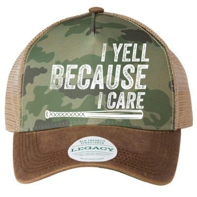 I Yell Because I Care Funny Baseball Softball Dad Legacy Tie Dye Trucker Hat
