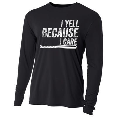 I Yell Because I Care Funny Baseball Softball Dad Cooling Performance Long Sleeve Crew