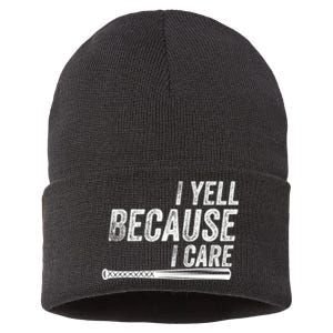 I Yell Because I Care Funny Baseball Softball Dad Sustainable Knit Beanie