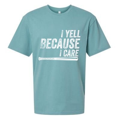 I Yell Because I Care Funny Baseball Softball Dad Sueded Cloud Jersey T-Shirt