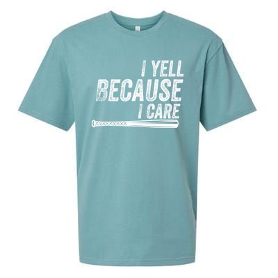 I Yell Because I Care Funny Baseball Softball Dad Sueded Cloud Jersey T-Shirt