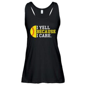 I Yell Because I Care Funny Softball Player Mom Dad Ladies Essential Flowy Tank