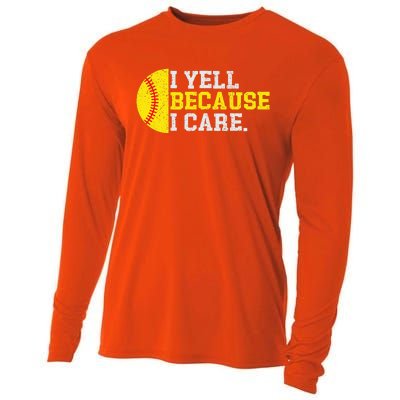 I Yell Because I Care Funny Softball Player Cooling Performance Long Sleeve Crew