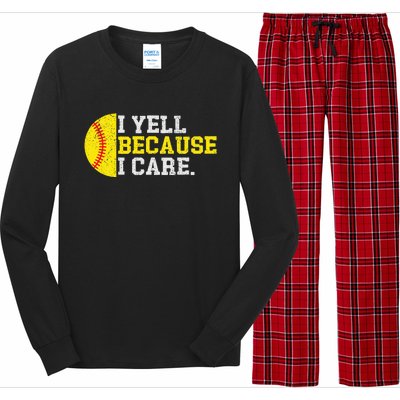 I Yell Because I Care Funny Softball Player Long Sleeve Pajama Set