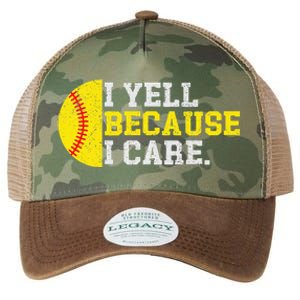 I Yell Because I Care Funny Softball Player Legacy Tie Dye Trucker Hat