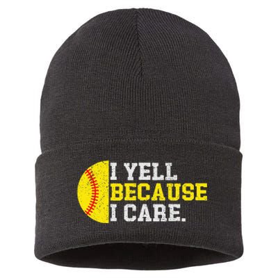 I Yell Because I Care Funny Softball Player Sustainable Knit Beanie