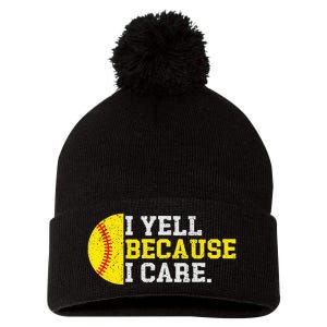 I Yell Because I Care Funny Softball Player Pom Pom 12in Knit Beanie