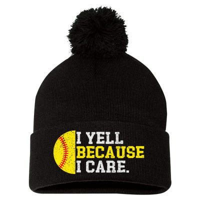 I Yell Because I Care Funny Softball Player Pom Pom 12in Knit Beanie