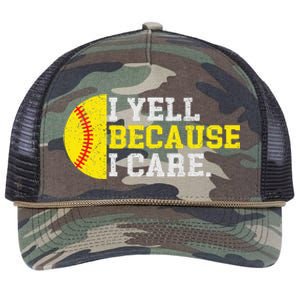 I Yell Because I Care Funny Softball Player Retro Rope Trucker Hat Cap