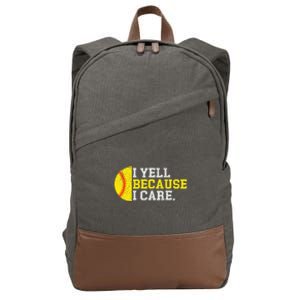 I Yell Because I Care Funny Softball Player Cotton Canvas Backpack