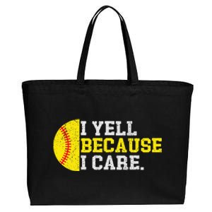 I Yell Because I Care Funny Softball Player Cotton Canvas Jumbo Tote