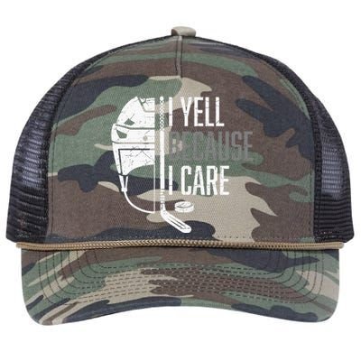 I Yell Because I Care Hockey Ice Hockey Retro Rope Trucker Hat Cap