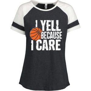 I Yell Because I Care Funny Basketball Enza Ladies Jersey Colorblock Tee