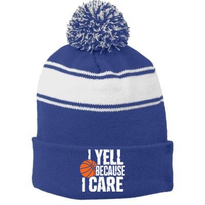 I Yell Because I Care Funny Basketball Stripe Pom Pom Beanie