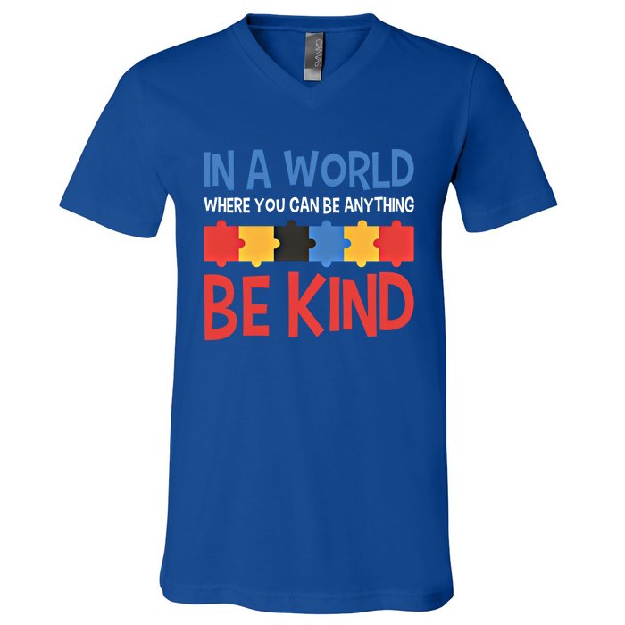 If You Can Be Anything Be Kind Autism Awareness Funny Gift V-Neck T-Shirt