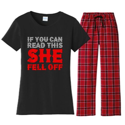 If You Can Read This She Fell Off Biker Motorcycle Women's Flannel Pajama Set