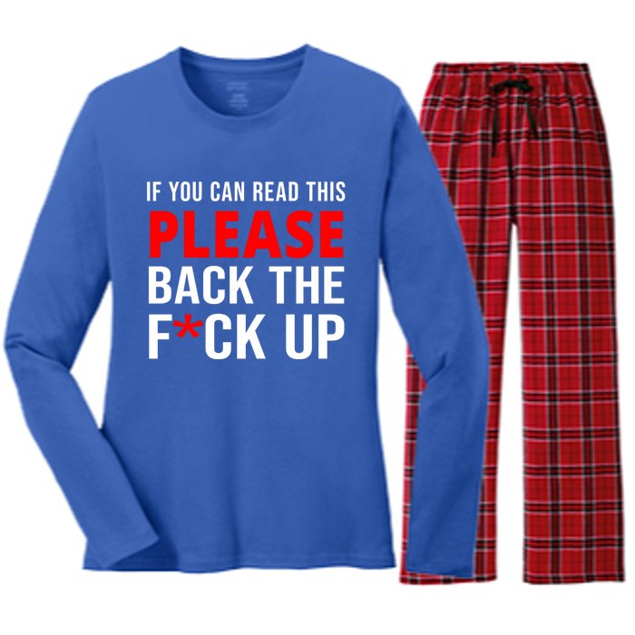 If You Can Read This Back The F Up Back Print Cool Gift Women's Long Sleeve Flannel Pajama Set 