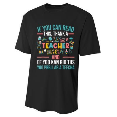 If You Can Read This Thank A Teacher Funny Teacher Performance Sprint T-Shirt