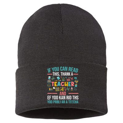 If You Can Read This Thank A Teacher Funny Teacher Sustainable Knit Beanie