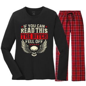 If You Can Read This The Bitch Fell Off Biker Back Print Women's Long Sleeve Flannel Pajama Set 