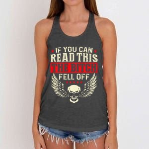 If You Can Read This The Bitch Fell Off Biker Back Print Women's Knotted Racerback Tank