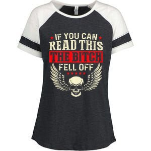 If You Can Read This The Bitch Fell Off Biker Back Print Enza Ladies Jersey Colorblock Tee