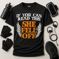 If You Can Read This She Fell Off Biker Motorcycle Riders Cooling Performance Crew T-Shirt