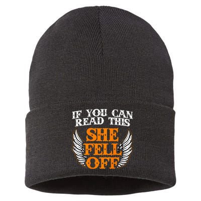 If You Can Read This She Fell Off Biker Motorcycle Riders Sustainable Knit Beanie