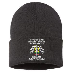 If Your Car DoesnT Scare You Funny Drag Racing Strip Tree Sustainable Knit Beanie