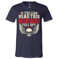 If You Can Read This The Bitch Fell Off Biker Back Print V-Neck T-Shirt