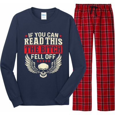 If You Can Read This The Bitch Fell Off Biker Back Print Long Sleeve Pajama Set