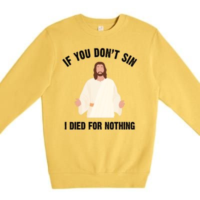 If You Dont Sin I Died For Nothing Jesus Premium Crewneck Sweatshirt