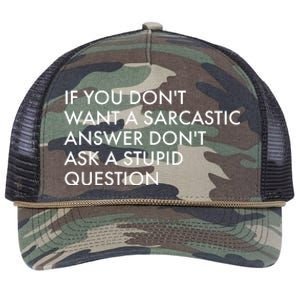 If You Don't Want Sarcastic Answer Don't Ask Stupid Question Retro Rope Trucker Hat Cap