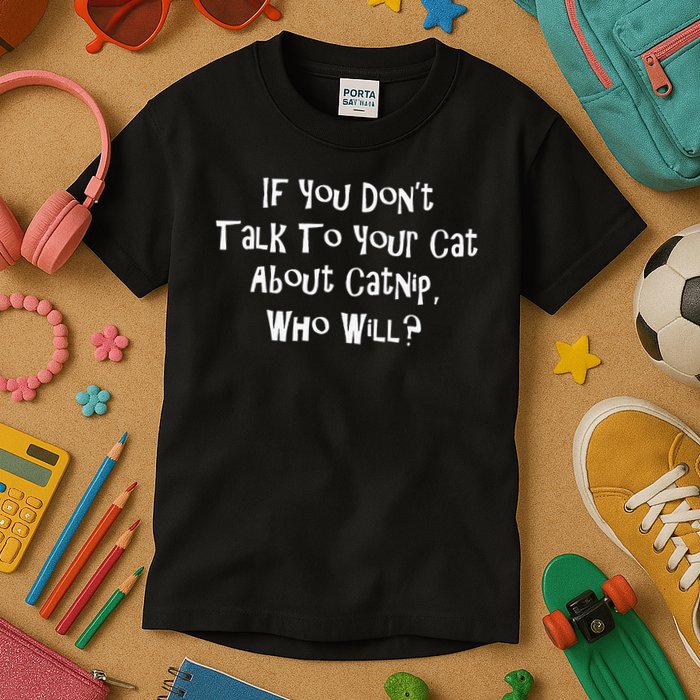 If You Don't Talk To Your Cat About Catnip Who Will Kids T-Shirt