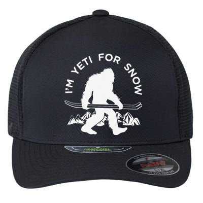 Im Yeti For Snow Funny Mountain Snowman Skiing Flexfit Unipanel Trucker Cap