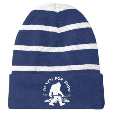 Im Yeti For Snow Funny Mountain Snowman Skiing Striped Beanie with Solid Band