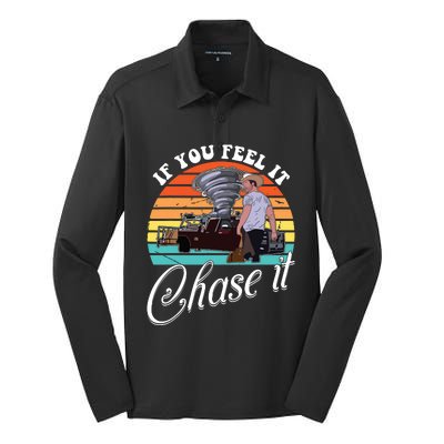 If You Feel It Chase It Vintage Design Silk Touch Performance Long Sleeve Polo